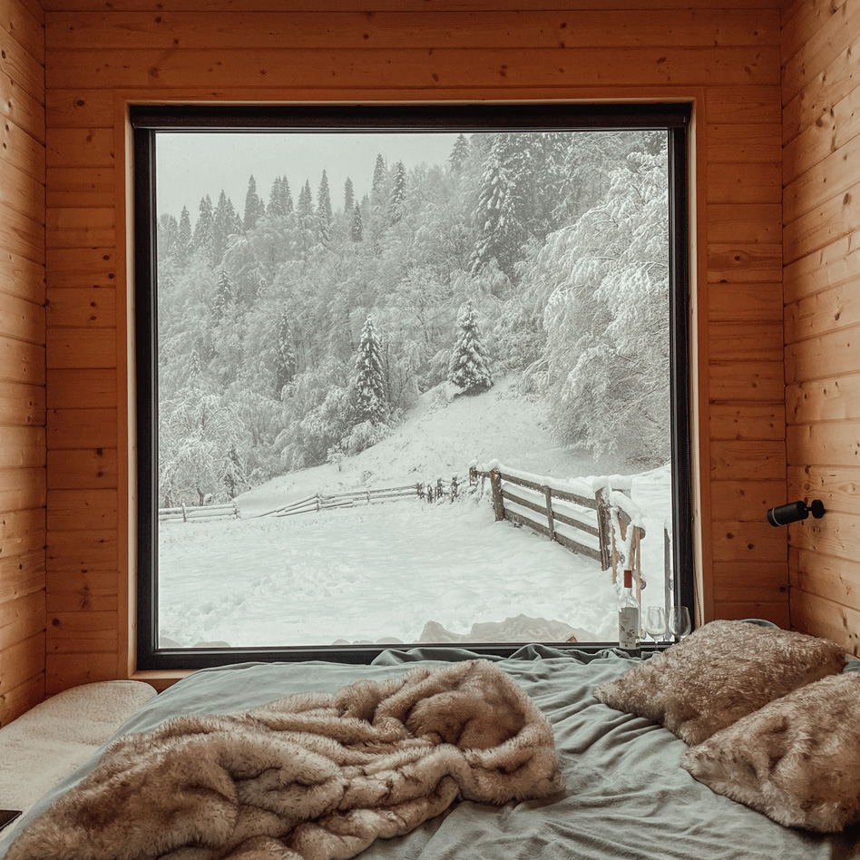 grande baie vitrée fixe aluminium vue montagne