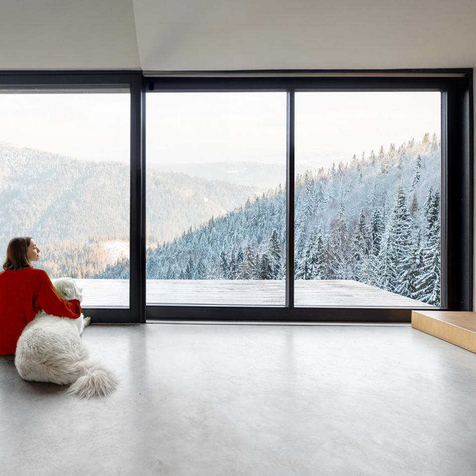 Baie vitrée ouverture et vue montagne