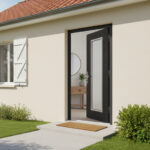 Porte d'entrée monobloc modèle Rose sur une maison contemporaine