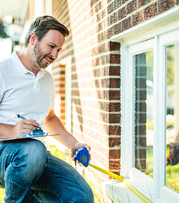 Homme qui prend les mesures d'une fenêtre