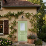 Porte d'entrée aluminium Leslie devant une façade de maison traditionnelle