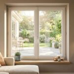 Fenêtre blanche en PVC Evloine Elegance dans un salon chaleureux aux teintes beiges
