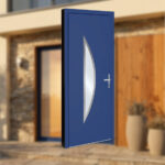 Porte d'entrée aluminium modèle Lunéa de la ligne Elegance, coloris bleu