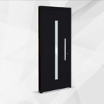 Visuel en 3D de la porte d'entrée en aluminium, modèle Titane, avec panneau partiellement vitré.